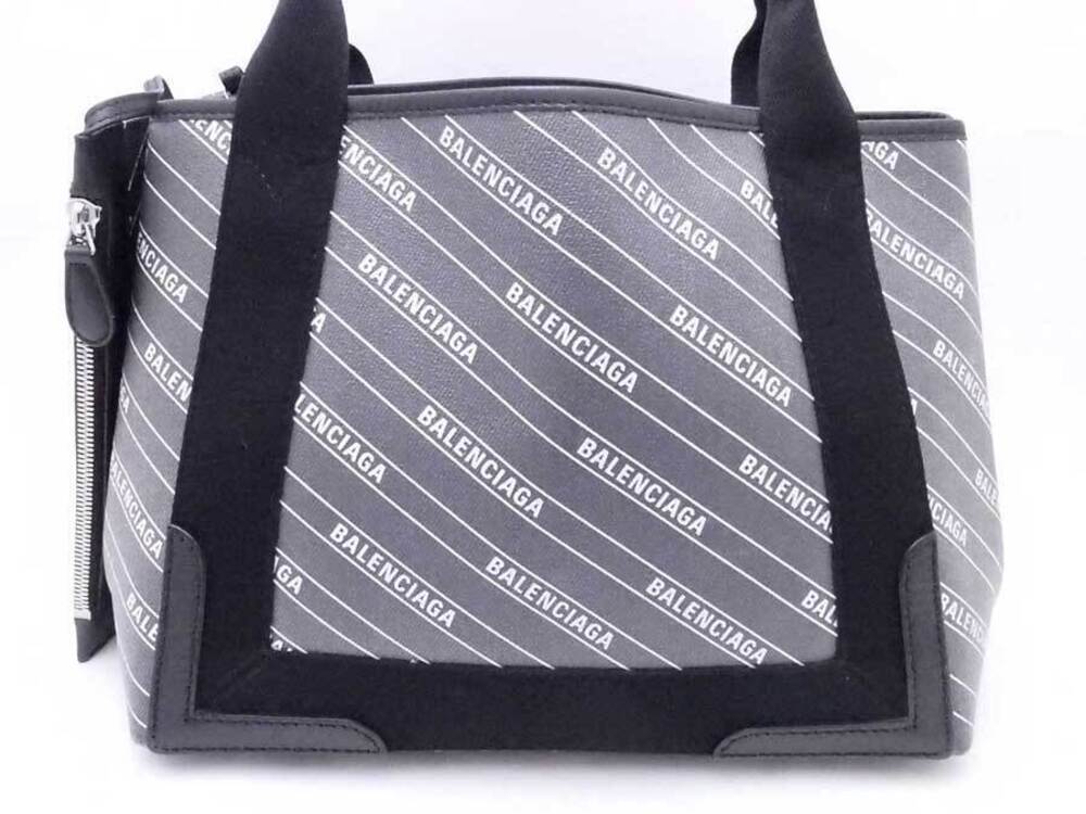 Balenciaga Cabas Gray Leather Canvas Black Blue White Tote Navy Bag Handbag